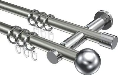 Produktbild von Interdeco Gardinenstange / Vorhangstange Edelstahl-Optik / Chrom, Typ Platon Luino (Kugel), 20 mm Ø 2-läufig, 540 cm