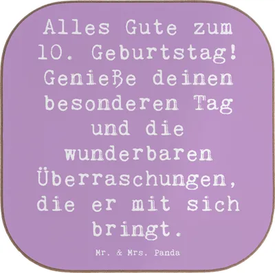 Produktbild von Mr. & Mrs. Panda Untersetzer für Gläser Spruch 10. Geburtstag Freude - Lavendeltraum - Geschenk, zehnter, Geburtstagsgeschenk, gläseruntersetzer, Meilenstein, Coaster