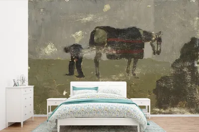 Produktbild von MuchoWow® Fototapete für Wohnzimmer oder Schlafzimmer Wandtapete Vinyl Motivtapete Hufschmied mit Grau - Gemälde von George Hendrik Breitner - 390x260 cm - Papiertapete