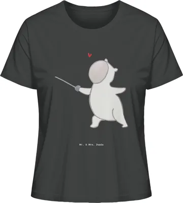 Produktbild von Mr. & Mrs. Panda Basic Shirt Damen Panda Fechten Größe S - Anthrazit - Geschenk, Oberteil, Sommershirt, Fechter Bund, T-Shirt, Kurzarmshirt, Fecht Verein, Club