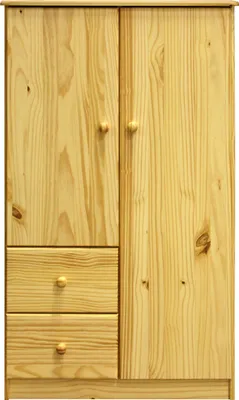 Produktbild von Möbilia Kleiderschrank | mit 2 Türen, 2 Schubladen | Kiefer-Holz massiv | naturfarben lackiert | B 80 x T 43 x H 136 cm | 19020062 | Serie SCHRANK