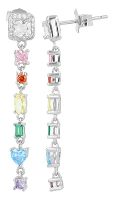 Produktbild von "Nurduha" 925/- Echt Silber Ohrstecker mit Hänger, bunte Zirkoniasteine, rhodiniert