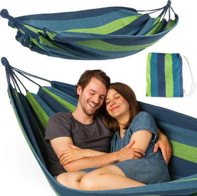 Produktbild von Outtec® Hängematte für 2 Personen - 185x150 cm, bis 150kg -  Hammock für Outdoor, Garten, Balkon - für Kinder und Erwachsene