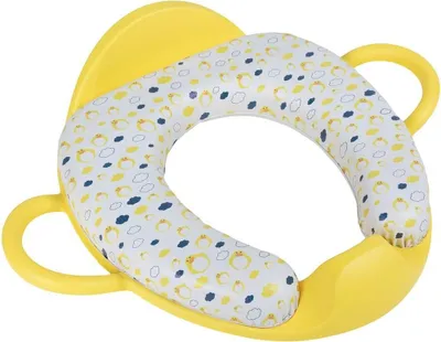 Produktbild von Poupy Gelber Kinder-Toilettenverkleinerer, mit Haltegriffen und Rückenlehne, bequemer, weich gepolsterter Sitzfläche und waschbarem Sitz