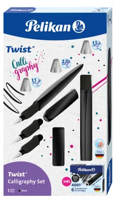 Immagine prodotto di Pelikan 300010124 Pelikan Twist® Calligraphy Set Patronenfüller schwarz 1,1mm, 1,5mm, 2,0mm