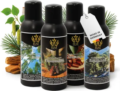 Produktbild von HAF Saunaaufguss Set „Naturkraft“ - 4 x 100ml Sauna Aufgussmittel Birke, Fichtennadel, Sandelholz, Kiefer