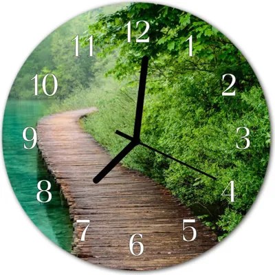 Produktbild von Glasuhr Wanduhr Küchenuhr Echt-Glas 30fi cm Holzsteg braun