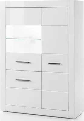 Produktbild von Vitrine BALVE-61 in weiß Hochglanz im modernen Design inkl. LED BxHxT: 100x142x35cm