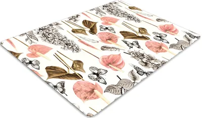 Produktbild von Stuhlunterlage Bürostuhlunterlage 120 cm x 90 cm Bodenmatte Bürostuhlunterlage - Blumen und Schmetterlinge.
