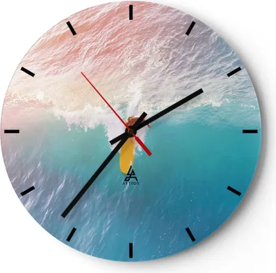 Produktbild von Wanduhr - Rund - Glasuhr - Surfen Welle Licht - 40x40cm - Schleichendes Uhrwerk - Lautlos - zum Aufhängen bereit - Dekoration Modern - Wanddekoration aus Glas - C3AR40x40-4409