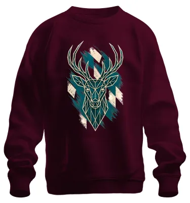 Imagen del producto de Cuerno de ciervo, diseño poligonal geométrico, bosque, naturaleza, sudadera con estampado de pantalones de cuero, color burdeos, talla L
