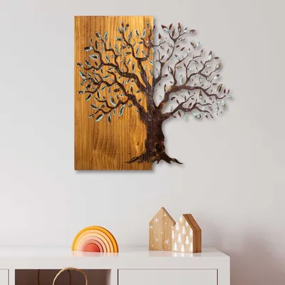 Produktbild von Wallity, Mysterious Tree - 371-A, Dekoratives Wandaccessoire aus Holz, Mehrfarbig, 100 % HOLZ / METALL, 60 x 3 x 58 cm