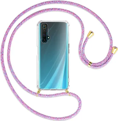 Produktbild von Handykette Backcover-Schutzhülle mit Band (Metall goldfarben) für Realme X50 / X50m 5G  - lila/rosa/blau