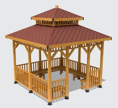 Zdjęcie produktu dla Altana Casa Padrino z ławkami kolory naturalny / brązowy 400 x 400 x wys. 400 cm - Meble ogrodowe i parkowe