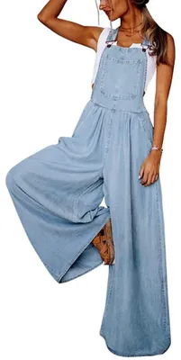 Immagine prodotto di Tuta da lavoro casual in denim di utcoco, modello ampio, con bretelle regolabili e gambe larghe