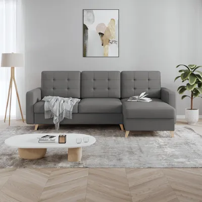 Produktbild von Ecksofa VINCI mit Schlaffunktion und Bettkasten, Dunkelgrau Velo 634, Uniwersalle Ottomane