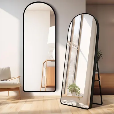 Imagen del producto de Espejo de pie con forma arqueada, de 160 x 50 cm, con marco de aluminio, ideal para salones