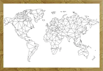 Image de Cartes géographiques - Affiche - Carte du monde - Modèle de grille Polygon + cadre amovible, Shinsuke® Maxi MDF chêne, vitre acrylique