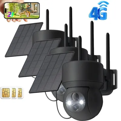 Produktbild von 4G LTE Überwachungskamera Aussen Solar Akku 2K Kamera mit SIM Karte Kabellos IP Kamera Outdoor Ohne WLAN 355°/90° Schwenkbar mit  PIR Erkennung 3PC