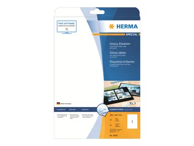 Produktbild von Etiketten A4 weiß 210x297 mm Papier glänzend 25 St.
