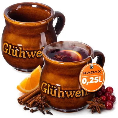 Produktbild von KADAX Tonbecher, Spülmaschinengeeignete Trinkbecher, Becher, Glühweinbecher 250ml, 2 Stück