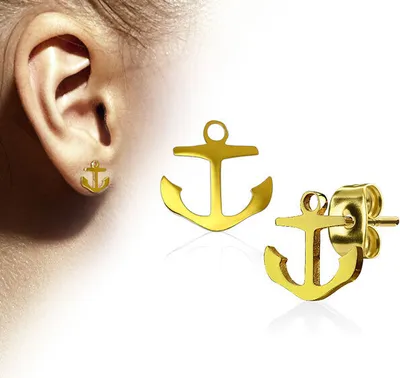 Produktbild von Ohrstecker Anker Ohrringe Edelstahl Gold