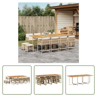 Produktbild von The Living Store 13-tlg. Garten-Essgruppe mit Kissen Beige Poly Rattan