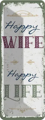 Produktbild von vianmo Blechschild 27x10 cm Happy wife happy Life