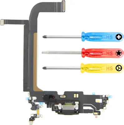 Zdjęcie produktu dla MMOBIEL Gniazdo ładowania Dock Connector do iPhone 13 Pro Max - czarne - w zestawie ze śrubokrętem