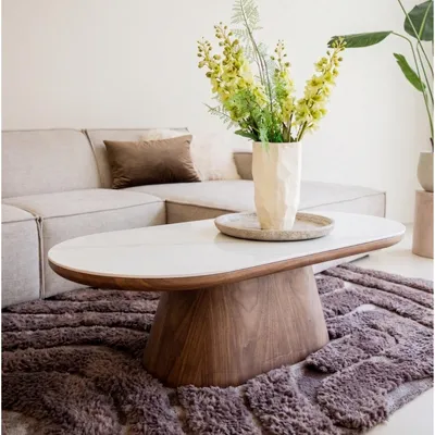 Productafbeelding van Salontafel Alba Walnoot Marmer 120cm Ovaal - Giga Meubel