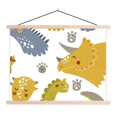 Produktbild von MuchoWow® Textilposter Dinosaurier - Schnittmuster - Jungen - Dino - Kinder 40x30 cm mit holzfarbenen Rahmen - Bilder