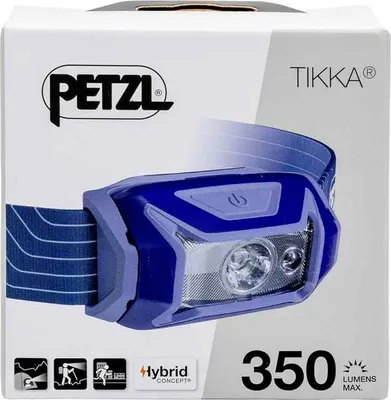 The image shows the retail packaging of a Petzl TIKKA headlamp.