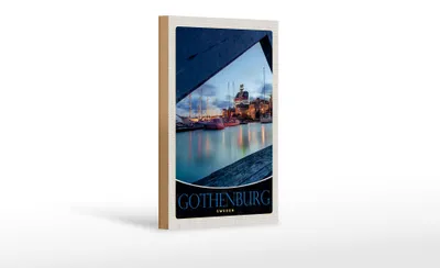 Produktbild von Holzschild Reise 12x18 cm Schweden Gothenburg Hafen Schiff