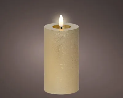 Zdjęcie produktu dla Świeca LED 7 x 15 cm z timerem, wosk, kolor rustykalny złoty / ciepłe białe światło