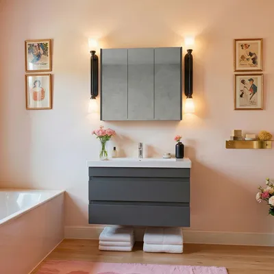 Produktbild von Badmöbel Set Lara| Spiegelschrank Waschbecken Unterschrank 100cm Badezimmermöbel