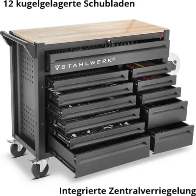Produktbild von STAHLWERK Werkstattwagen DINO Werkzeugwagen XXL Montagewagen 364 Werkzeuge CrV