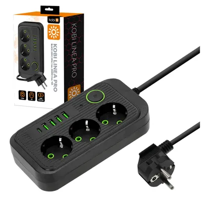 Produktbild von Steckdosenleiste LINEA PRO 3-fach+4USB/1USB-C/1,5m/Schuko+Schalter schwarz Kobi