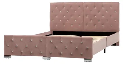 Produktbild von Klassisches Polsterbett Doppelbett Stoffbett Ehebett Schlafzimmerbett Bettgestell Bettrahmen Lattenrost Rosa Samt 140x200cm