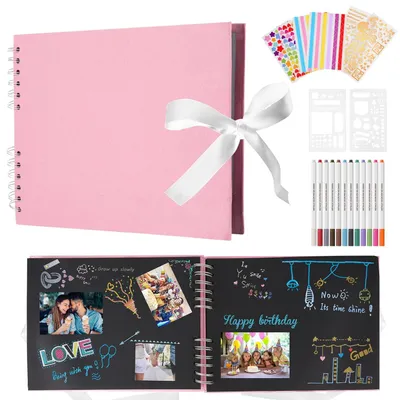 Zdjęcie produktu dla Album do scrapbookingu, czarny, z 12 metalowymi pisakami i naklejkami