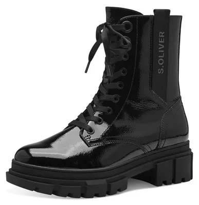 Produktbild von s.Oliver Damen Stiefeletten ohne Absatz zum Schnüren Vegan, Schwarz (Black Paten
