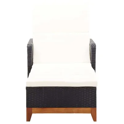 Image de vidaXL Chaise longue Poly rotin et bois massif Acacia Noir