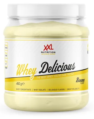 Produktbild von Whey Protein Pulver Eiweißpulver | XXL Nutrition Whey Delicious Banane 450 g | Shake aus Isolat & Konzentrat für Muskelaufbau & Fitness