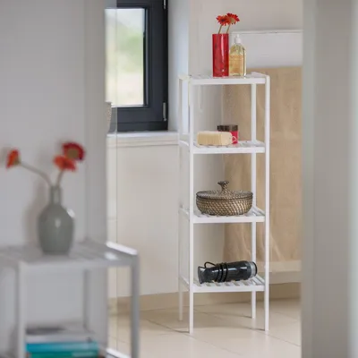 Image de Étagère de salle de bain en bambou blanc