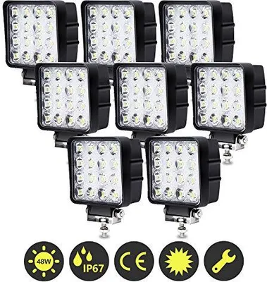 Image de karpal 8x 48W LED Projecteur de travail pour tracteur Projecteur LED 12V 24V lumière de travail pour tout-terrain, ATV Phare arrière IP67, 4320LM, 6500K