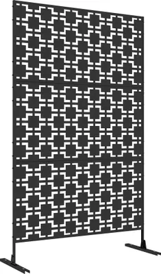 Image de Outsunny Panneau brise vue décoratif paravent extérieur à motif ajouré géométrique en métal - 122 x 45 x 198 cm, noir