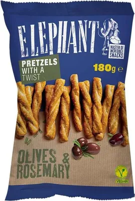 Produktbild von Elephant Twisted Pretzels Olive und Rosmarin Packung 160g
