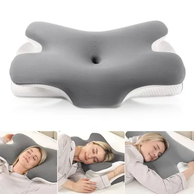 Produktbild von MULISOFT Nackenkissen Memory Foam Schmetterlingskissen Ergonomisches Kissen Seitenschläferkissen, Nackenstützkissen, 2 Höhen Kopfkissen (10 / 12 cm) für Seiten-, Rücken- und Bauchschläfer, P-105 Grau