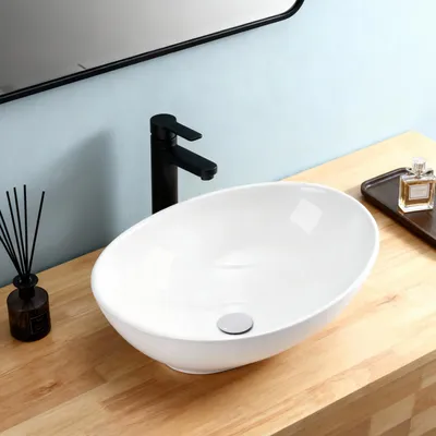 Produktbild von Aufsatzwaschbecken Waschbecken 41 x 33cm Keramik Oval Waschtisch Waschschale Handwaschbecken für Bad & Gäste-WC