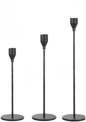 Produktbild von Kerzenhalter aus Metall – Set mit 3 Stück – 23, 28 und 33 cm – Kerzenhalter für Dinnerkerzen – Stabform