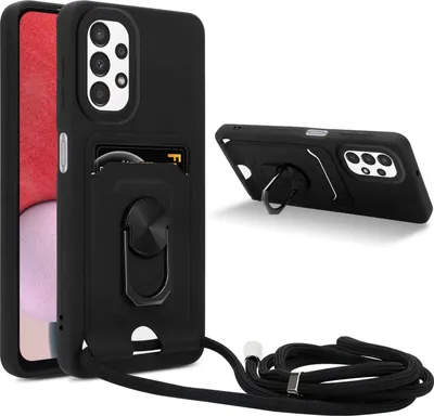Produktbild von Cadorabo Handy Kette mit Standfunktion für Samsung Galaxy A13 5G in SCHWARZ - Silikon Schutzhülle mit verstellbaren Kordel Band
